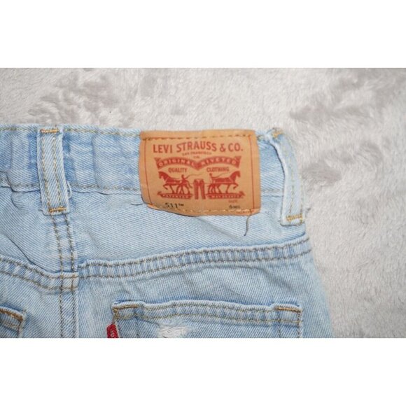 Levis 511 Slim Shorts Boy's Size 6R Denim Blue Knee Length Straight Distressed - Picture 6 of 10